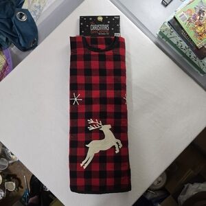 NEW Christmas Red/Black Buffalo Plaid Tree Skirt Embroidered White Reindeer